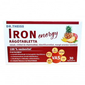 Dr.Theiss iron energy rágótabletta vassal, cinkkel és vitaminokkal mangó-ananász ízben 30db