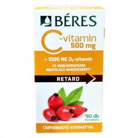Béres C-vitamin 500mg RETARD filmtabletta csipkebogyó kivonattal + 1000NE D3-vitamin 90db