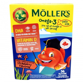 Möllers Omega-3 halacska gumivitamin gyermekeknek - eper ízű 36db